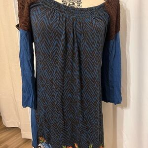 Stylish Chevron Pattern Tunic in Blue and Brown